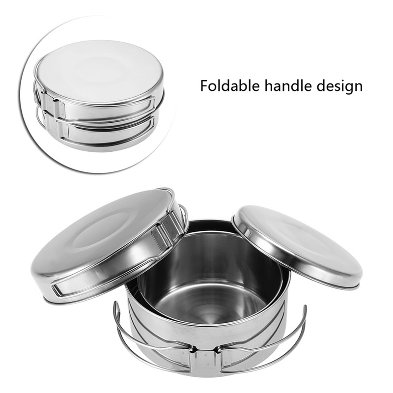 4Pcs Portable Stainless Steel Cookware Set Camping Picnic Outdoor Pan