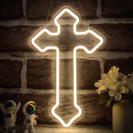 OvoNinn Cross Neon Sign Jesus Neon Lights Signs LED Light Sign for Wall Decor Dimmable Neon Cross Sign for Bedroom Living Room Wedding Warm White Jesus Night Light Wall Decor Gifts