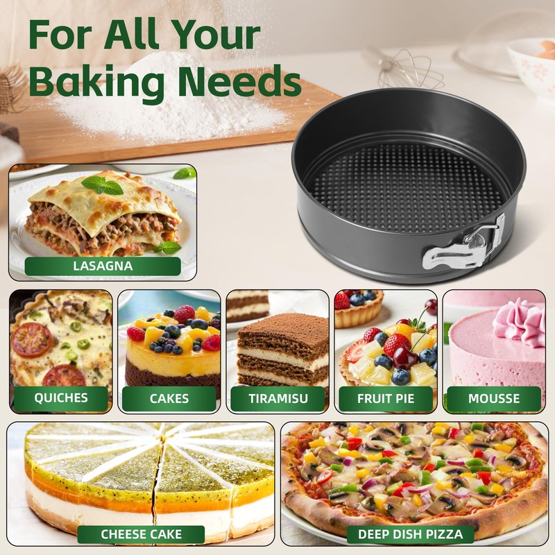 FLEEODAN Springform Pan Set of 3 (7"/9"/11") - Non-Stick Cheesecake