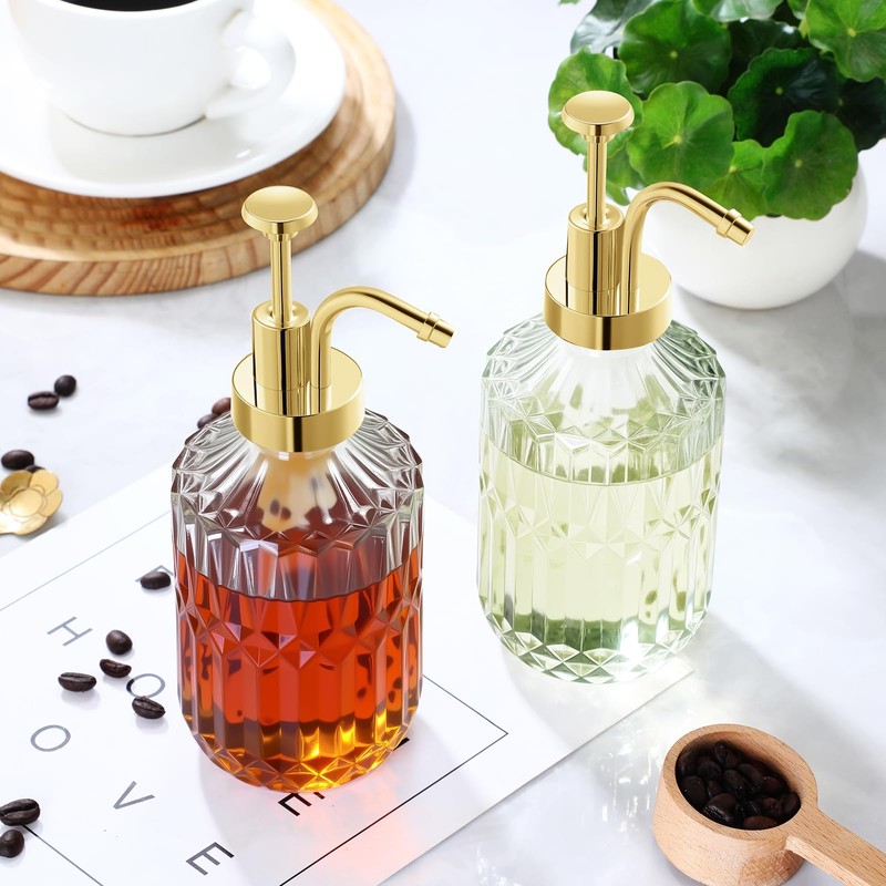 TIWPAJS Glass Coffee Syrup Dispenser 13.5oz, Syrup Bottles with Luxurious