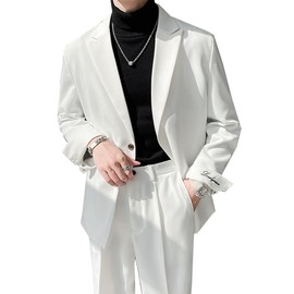 ZANBANG OO28 Men's Suit, 2-piece Set, Tailored Jacket, Blazer, Setup, Slacks, Business, Casual, Stylish, Spring, Autumn, School Entrance Ceremony, Graduation Ceremony, Wedding, Big Silhouette, white