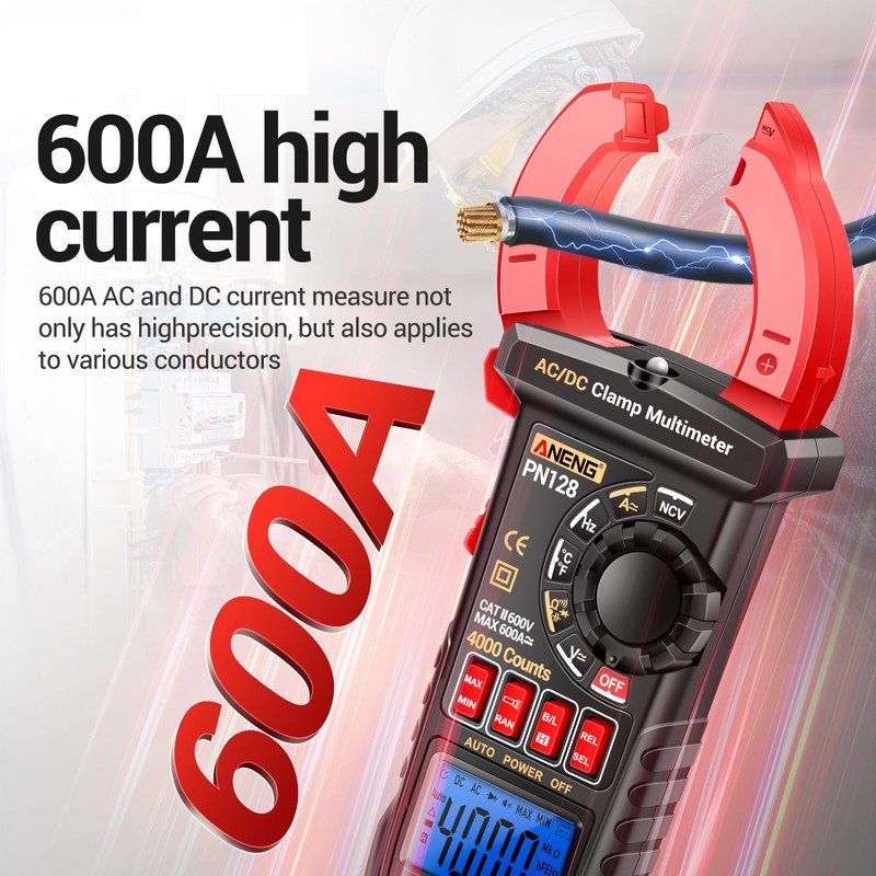 ANENG PN128 Clamp Meter 4000 Counts 600A AC/DC Current Ammeter