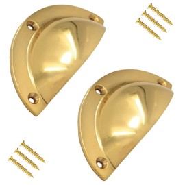 TERF® Traditional Vintage Polished Brass Cabinet Pull Handle 90mm Semi Circle Handle Pull Knob Including Fixing Screw for Use Window Drawer Cupboard Cabinet Wardrobe Door Gate - Pack of 2
