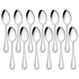 E-far - Juego de 12 cucharaditas de acero inoxidable, 6.7 pulgadas, borde perlado, pequeñas cucharas de té de postre para el hogar, cocina y restaurante, no tóxico, pulido con espejo, apto para lavaplatos