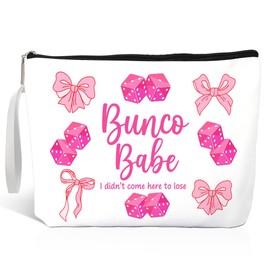 Haizct Bunco Babe Makeup Bag With Zipper, Funny Bow Travel Toiletry Bag for Women, Friendship Gifts for Game Girls Dice Lovers, Birthday Thank You Gifts for Player Fan