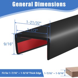 Rubber Edge Trim, 1-1/2 inches Self-Adhesive U Channel Edge Protector for Woods, Flexible U Shaped Peel and Stick Edge Banding, Edge Guard, Fit 1.5"(38mm), 20Ft, Black