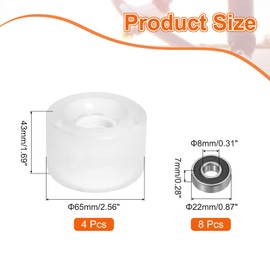 PATIKIL 65mm Skateboard Wheels, 1 Set 78A Hardness Street Wheels PU Flash Cruiser Wheels High Elasticity with 608RS Bearings for Skateboards Replacement, White