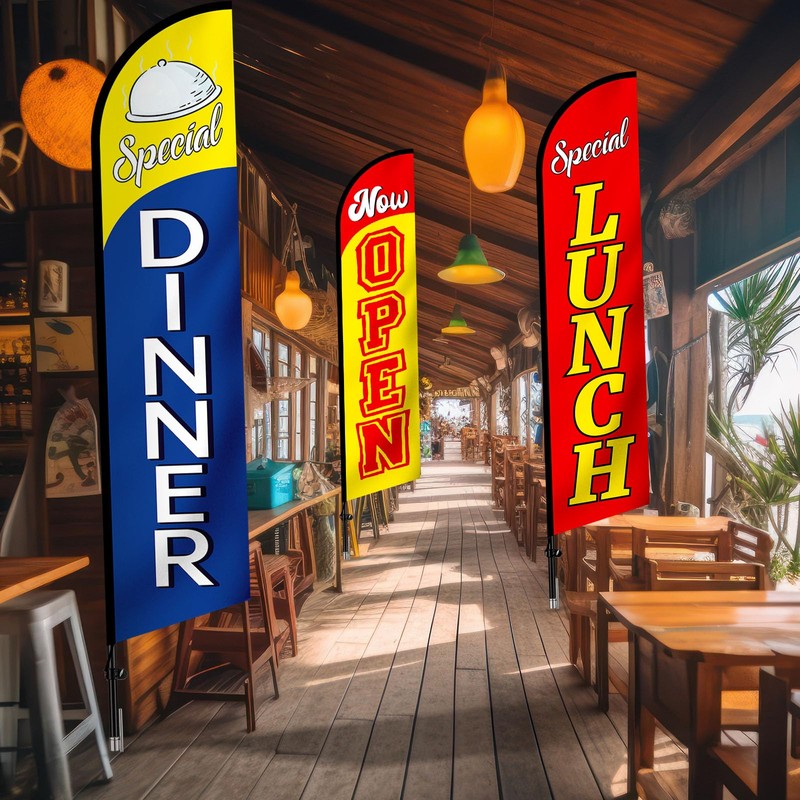 3 Pcs Swooper Restaurant Advertising Flags Now Open, Lunch and