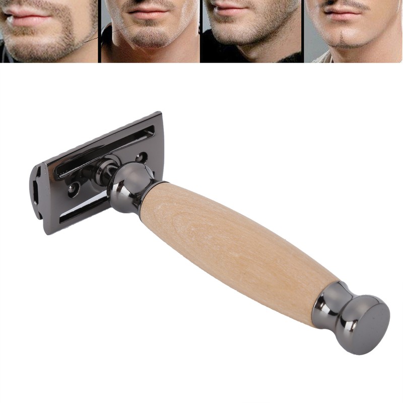 Men Shaving Razor with Wood Handle Portable Double Edge Razor