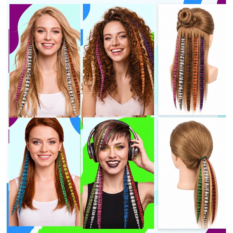 12 PCS Colorful Clip in Hair Extensions, Racoon Tail Hair