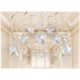 AimtoHome Party Swirl Decorations, Hanging Swirl for Ceiling Decorations, Silver with Star, Pack of 30