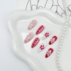 24pcs Red White Almond Shape Fake Nails Flower French Tip