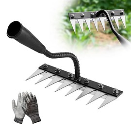 utosday 2025 Iron Weeding Rake 2.0, Iron Rake for Gardening and Weedings, Heavy Duty Gardening Hand Weed Puller Tools, 8 Teeth Carbon Steel Garden Weedings Rakes for Lawn Care