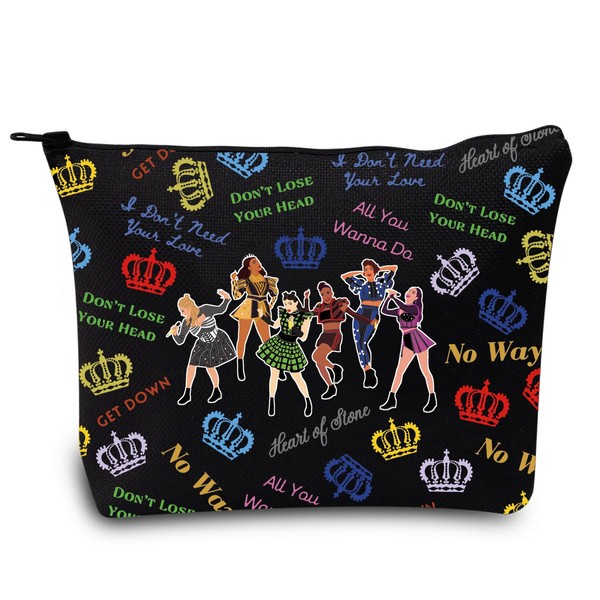 LEVLO Broadway Queen Cosmetic Bag Gift for Music Theatre Lovers Music Makeup Zipper Bag for Women and Girls, Six Queen M, Black, Cosmetic bag