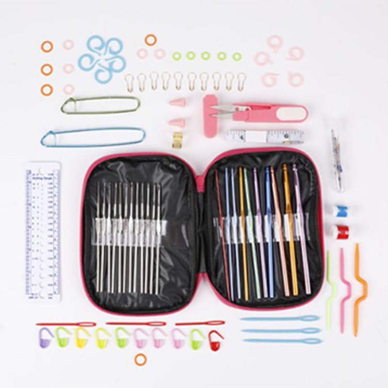 Crochet Hooks Set Colorful Ergonomic Handle Portable Metal Knitting Needles