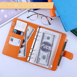 ELECTRO-WEIDEWORLD A6 Binder, 6 Holes, Budget Binder, PU Leather, 12 Pockets, Convenient Set with Ballpoint Pen for Notepads, Receipts, Accounting Card Organization, Household Management, Money