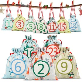 Advent Calendar for Filling, Large, 24 Advent Calendar Bags 16 x 14 cm, Christmas Calendar Fabric Bags DIY Crafts, for DIY Advent Calendar, Fabric Bag, Gift Bags for Girls, Men