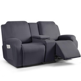 TAOCOCO Reclining Loveseat with Middle Console Slipcover, 4 Piece Polyester Fabric Stretch Loveseat Reclining Sofa Covers (Dark Gray, 2 Seat Recliner Cover with Console)