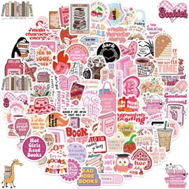 Pack of 100 Bookish Stickers, Book Stickers, Waterproof Kawaii Pink Books, Reading Aesthetic Stickers for Skateboard, Kindle, Laptop, Scrapbook, Vinyl Stickers for Adults and Teenagers