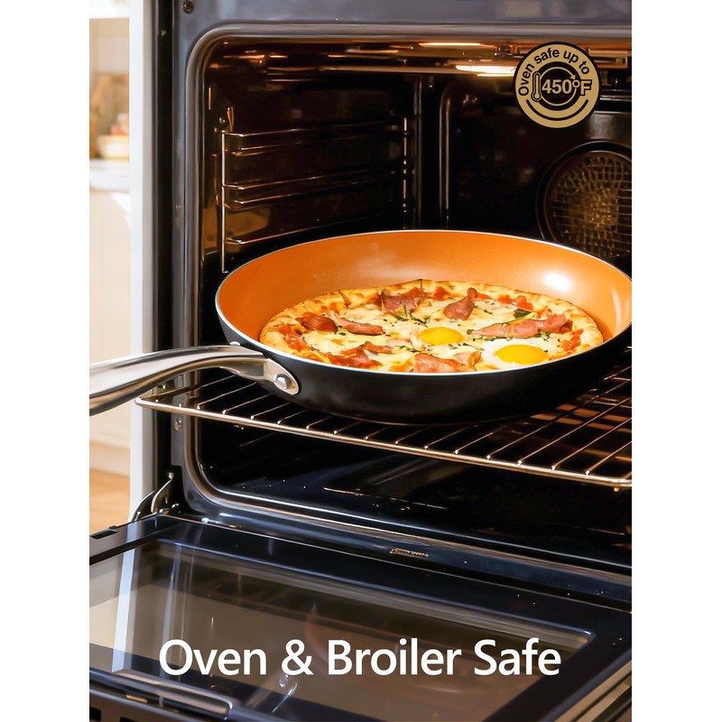 MICHELANGELO 10 Inch Copper Nonstick Frying Pan with Lid, Scratch
