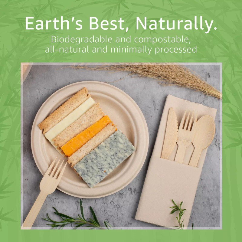 Ibambo Bamboo Disposable Paper Plates - Compostable Plate, PFAS Free