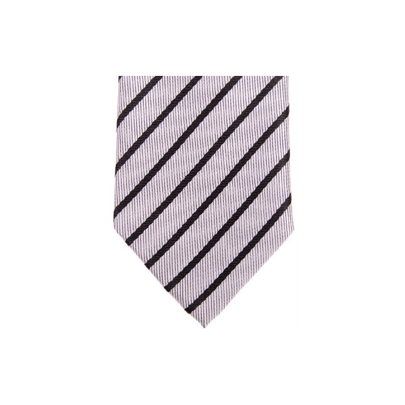 Retreez Regimental Striped Woven Microfiber Skinny Tie - Silver with