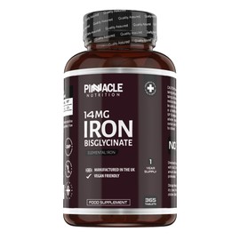 Iron Tablets 14mg - 365 Tablets (12 Months Supply) - High Strength Vegan Iron Bisglycinate Supplement - Reduces Tiredness and Fatigue - for Men & Women Made in UK