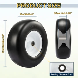 13x5.00-6 Flat Free Lawn Mower Tire, 13x5-6 Zero Turn Mower Front Tires, 13x5x6 Solid Lawn Mower Tires for Residential and Commercial, with 1/2" 3/4" 5/8" Bearings, 3.25"-6.85" Centered Hub, 2 Pack