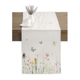 Maison d' Hermine Tablerunner 100% Cotton Table Runner Decorative Washable Easter Table Cover for Home, Kitchen, Dining, Cocktail Parties & Camping, Botanical Fresh - Spring/Summer (37cm x 230cm)