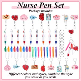 Henoyso 54 Pcs Nurse Badge Pens Mini Highlighter Pens Bulk Nursing Week Appreciation Gifts Retractable for CNA Women Students Graduation Coworkers (Glitter)