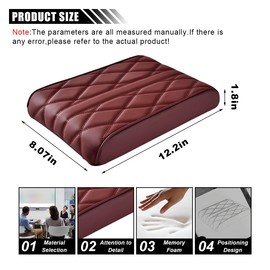 Car Center Console Cover Pad, Leather Auto Console Arm Rest Cover, Waterproof Car Armrest Seat Box Cushion Protector, Memory Foam Armrest Pillow for Most Cars (Burgundy)