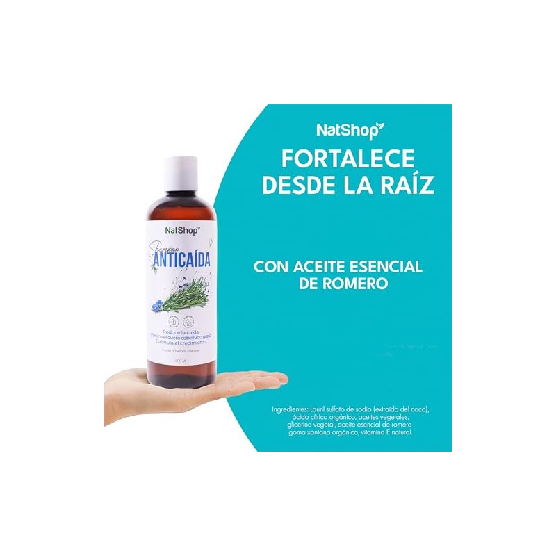 NATSHOP | Shampoo Anticaída Natural de Romero y Vitamina E