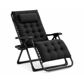 Black Reclining Lounge Chair for Relaxation - Plush Foldable Comfort for Patio, Balcony, or Home