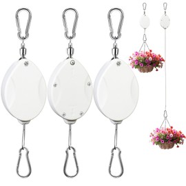 ZUZUAN 3 Pcs Upgraded Heavy Duty Retractable Plant Hanger,Plant Pulleys for Hanging Plants,Easy to Raise and Lower,Auto Lock,Adjustable Hook for Garden Baskets Pots,Birds Feeder and Grow Lights,White