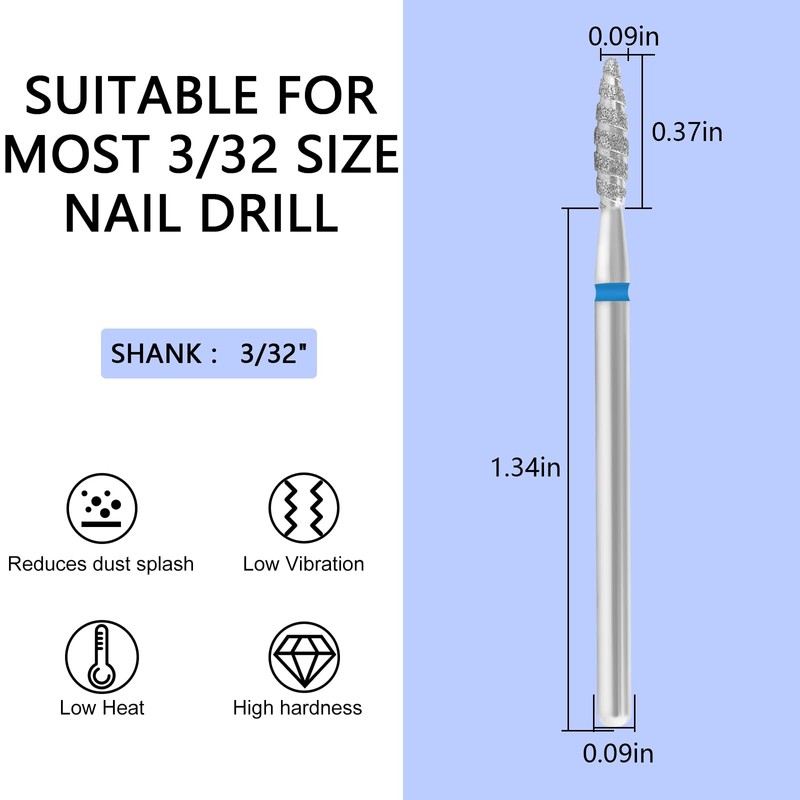 C12rtive Medium Nail Drill Bits Diamond Carbide Spiral FrameCuticle Remover