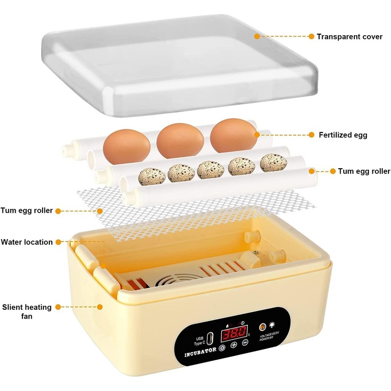 Chicken Egg Incubator, Automatic Egg Hatching Incubator,4-6 Mini Eggs Poultry