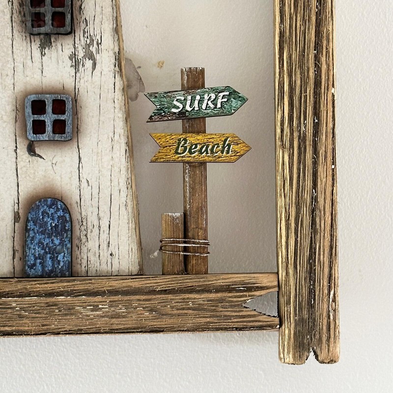 Framed Coastal Lighthouse Wall Decor Rustic Wood Hanging Rectangle Nautical