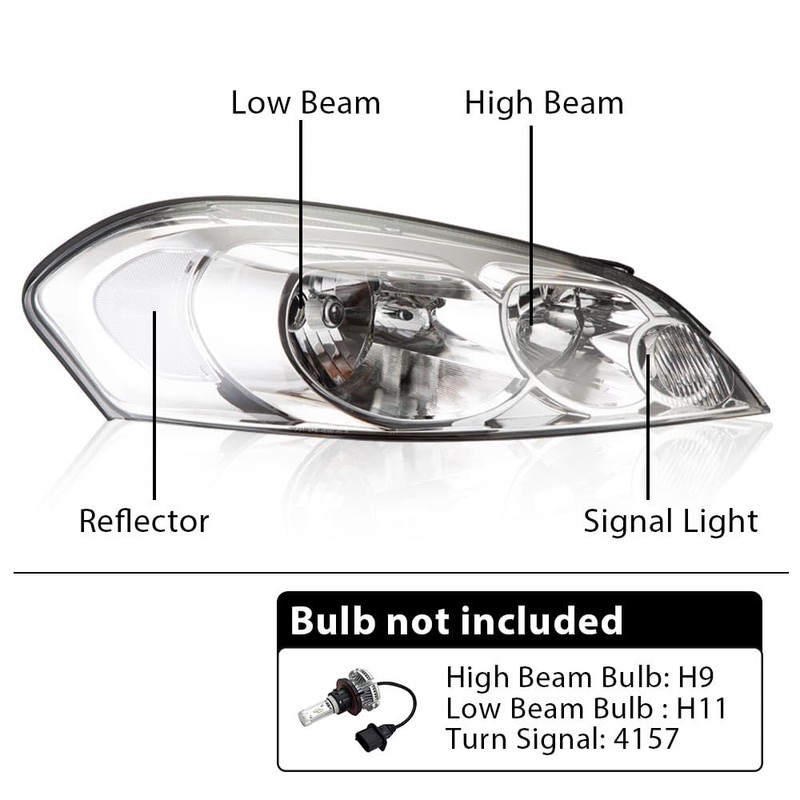 ALLGOOD Headlight Assembly Front Headlamp Compatible with Chevy Impala 2006-2013/