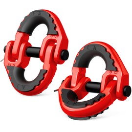DAYDOOR 1/2" Safety Chain Connector Link, G80 Tow Hitch Hammerlock Coupling Link with 12000 lbs Capacity, Tow Chain Connector with Rubber Isolators for Trucks, Trailers, SUVs(2-Pack)(Red)