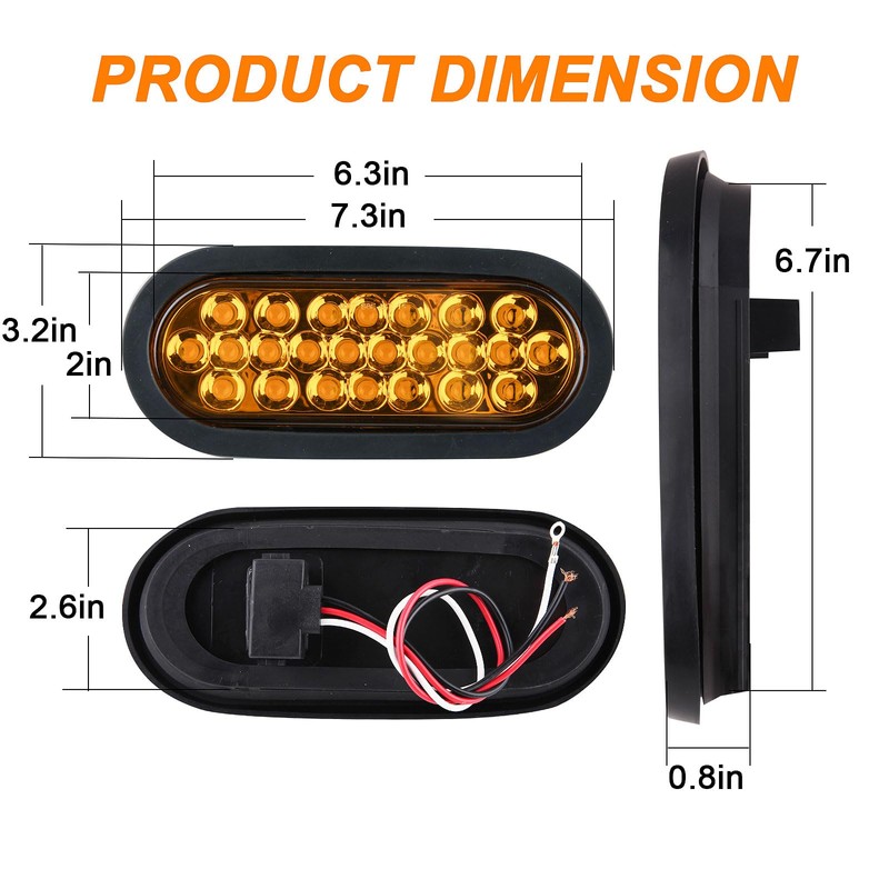 Partswcgg 4Pcs 6" Inch Oval Amber Led Strobe Lights 24LED