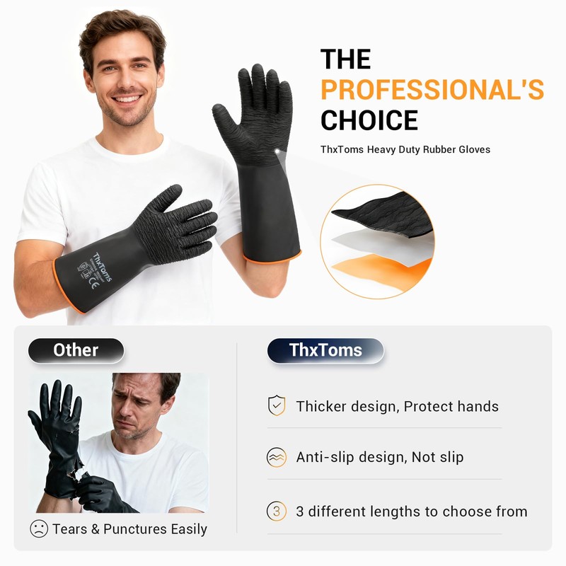 ThxToms Heavy Duty Rubber Gloves, Industrial Chemical Resistant Gloves Waterproof