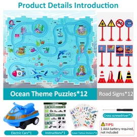 25PCS Puzzle Racer Kids Car Track Set, Rail Car Puzzle Track Ocean Themed Series, Puzzle Track Car Play Set, Toddler Puzzle Track Car, Educational Puzzle Toys Gifts for Kids Boys and Girls