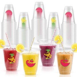 KatchOn, Luau Hawaiian Cups - 16oz, 50 Pcs | Pool Party Cups for Cocktails, BBQ | Pineapple & Watermelon Luau Party Cups | Summer Party Favors | Plastic Cups for Beach, Tiki cups & Luau drink cups
