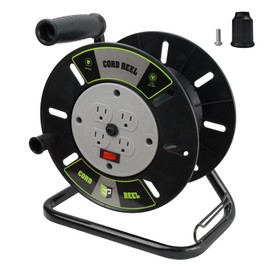 EP Extension Cord Storage Reel with 4-Grounded Outlets, Heavy Duty Open Cord Reel for 12/3 14/3 16/3 Power Cords, Portable Empty Hand Crank Electric Cord Roller Holder, GY