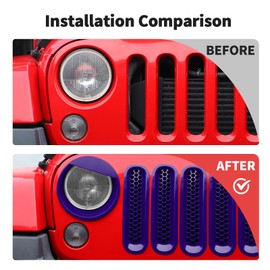 JWWY Front Grille Insert Radiator Grille Grillwork Surround Assembly Inserts Headlight Headlamp Cover Trim Set Fit for 2007-2017 Jeep Wrangler JK JKU Exterior Accessories 9pcs Purple
