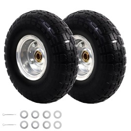 MZREXN 2-Pack 4.10/3.50-4 Tire and Wheel 10" Flat Free Solid Wheelbarrow Wheels, with 5/8" Axle Bore Hole, 2" Offset Hub, for Hand Truck, Garden Cart,Trolleys, Yard Trailers, Utility Cart, Silver