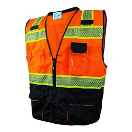 L&M 10 Pockets Class 2 ANSI High Visibility Reflective Safety Vest Heavy Duty Solid/Mesh with Zipper (5XL, Orange_42)