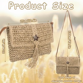 Minicloss Straw Bag for Women Summer Straw Shoulder Bags Beach Crossbody Bag with Zipper, Bohemian Woven Handbags for Women Summer Beach Holidays Travel