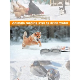 Heated Cat Food-Water Bowl Outdoor - Elevated Dual Stainless Steel Bowls with Waterproof 25W Heating Base, Prevents Freezing for Indoor and Outdoor Use, for Cats, Dogs, Birds, Chickens, Ducks, Ect