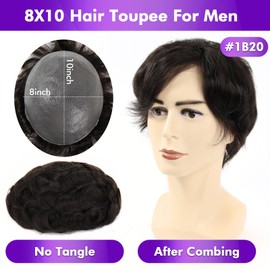 ROSELOVER 8x10 Inch PU Thin Skin Toupee for Men - 0.03mm Human Hair Replacement System,Natural Look Hair Prosthesis Units for Men, Durable & Breathable Hairpiece,Off Black+Sunkissed Blonde